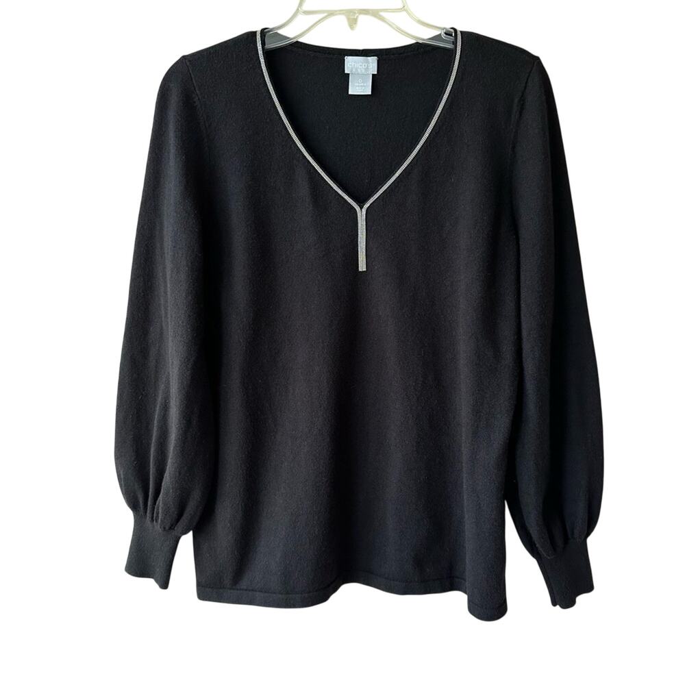 Chico’s Sweater Cashmere Blend Embellished Black Chico's 0 US Small Classic